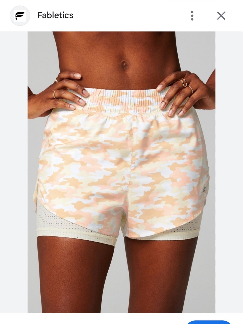 Fabletics medium Women's Peach Camo 2-in-1 Performance Shorts